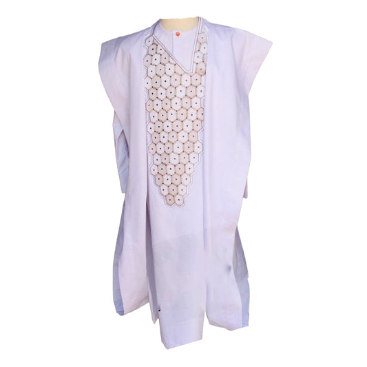 African Traditional Wear Outfit Men's light purple Embroidered Top Shirt