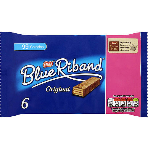 MASBlue Riband Milk Chocolate Caramel Wafer Biscuit Multipack 6 Pack-Food Biscuits Asetena Pa 