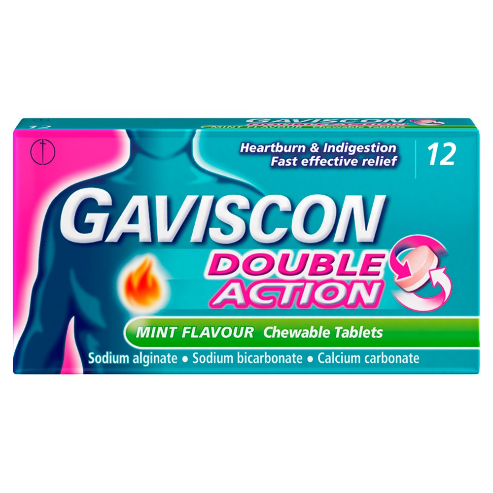 MASGaviscon Double Action Heartburn & Indigestion Mint Flavour 12 Tablets-Food