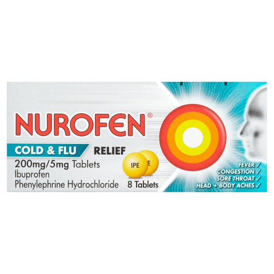 MASNurofen Cold & Flu Relief 200mg/5mg Tablets 8 Tablets-Food