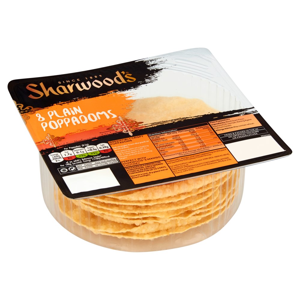 Sharwood's 8 Plain Poppadoms