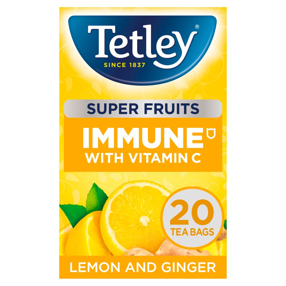 Tetley Super Fruits Immune Lemon & Ginger Tea Bags x20-Food