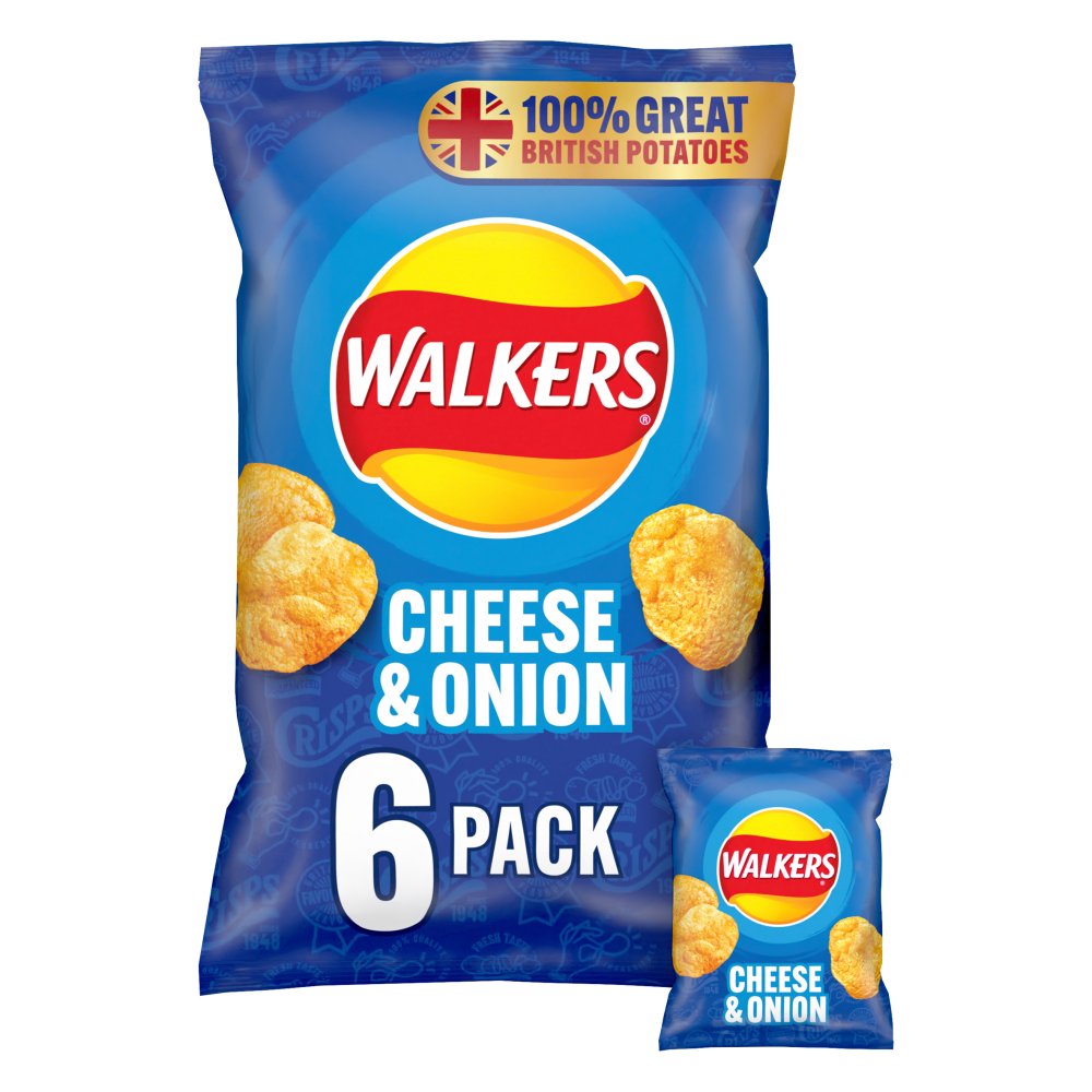 Walkers Cheese & Onion Multipack Crisps 6x25g-Food