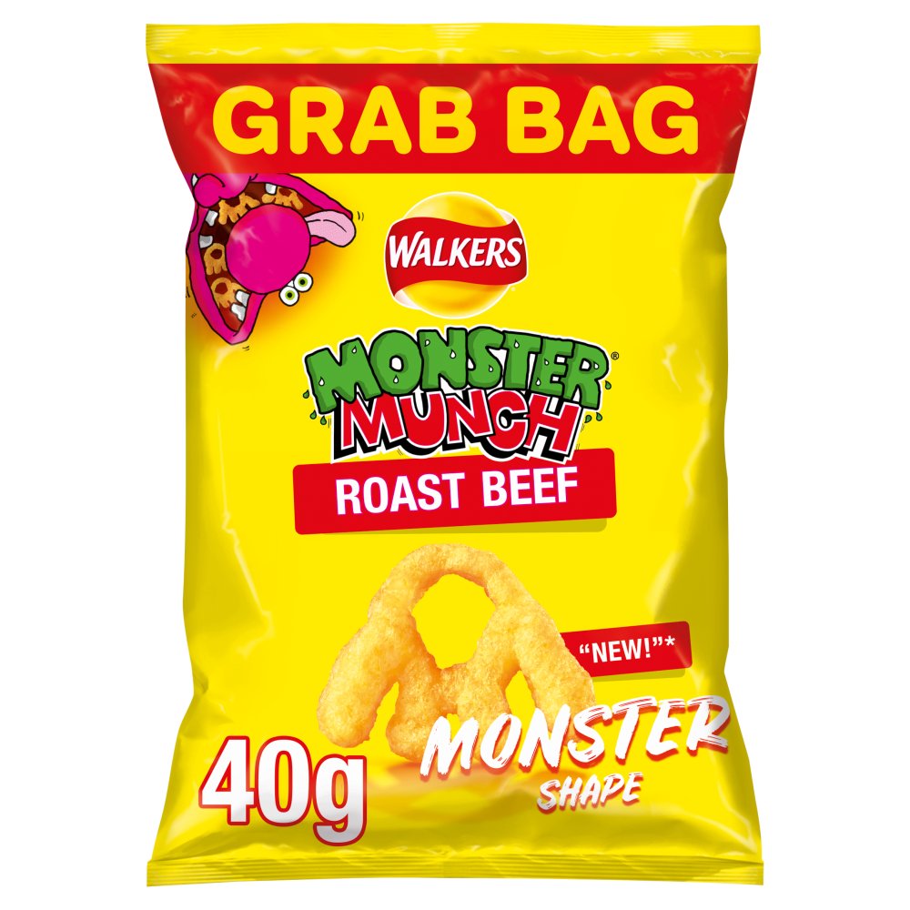 Walkers Monster Munch Roast Beef Snacks 40g-Food