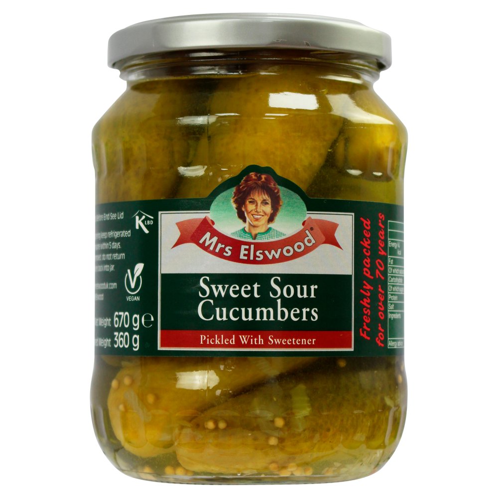 MASMrs Elswood Sweet Sour Cucumbers Pickled with Sweetener 670g-Food