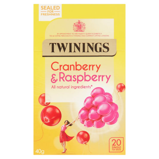 Twinings Cranberry & Raspberry 20 Single Tea Bags 40g-Food