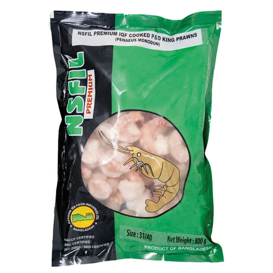 MASNSFIL Premium IQF Cooked P&D King Prawns (31/40, 800g net) 1kg-Food