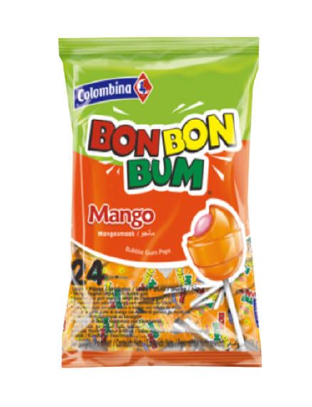 Bon Bon Bum Mango Lollypops 24 Count Box of 15 Confectionary - Colombina Asetena Pa 