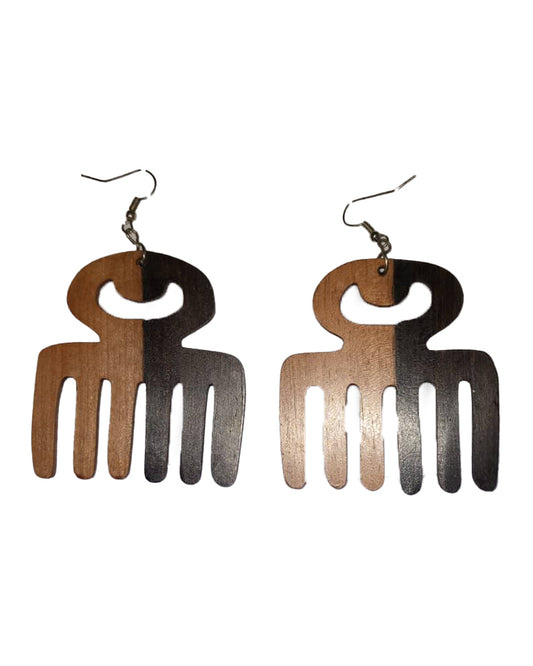African Handmade Wooden beaded Tribal art african Black & Woody jewelry earrings set for women