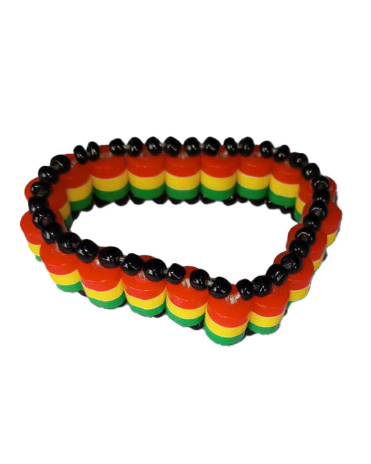 African Handicraft Wooden Beaded Tribal Art Ruby Red Green & Black Stone Bracelet