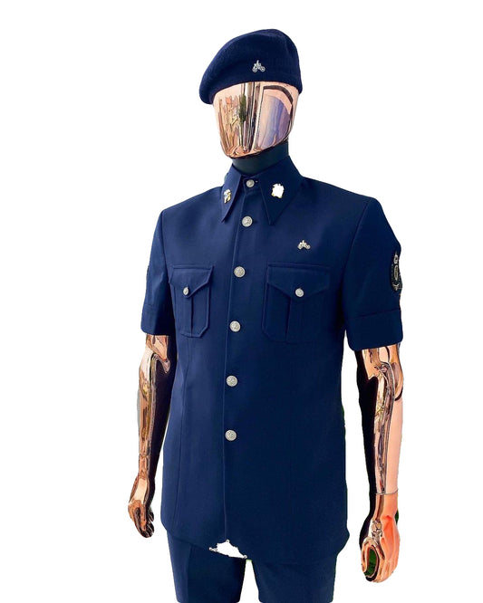 African Men's Art Wear Dark Navy Short Sleeve Top Shirt With Pockets and Buttons