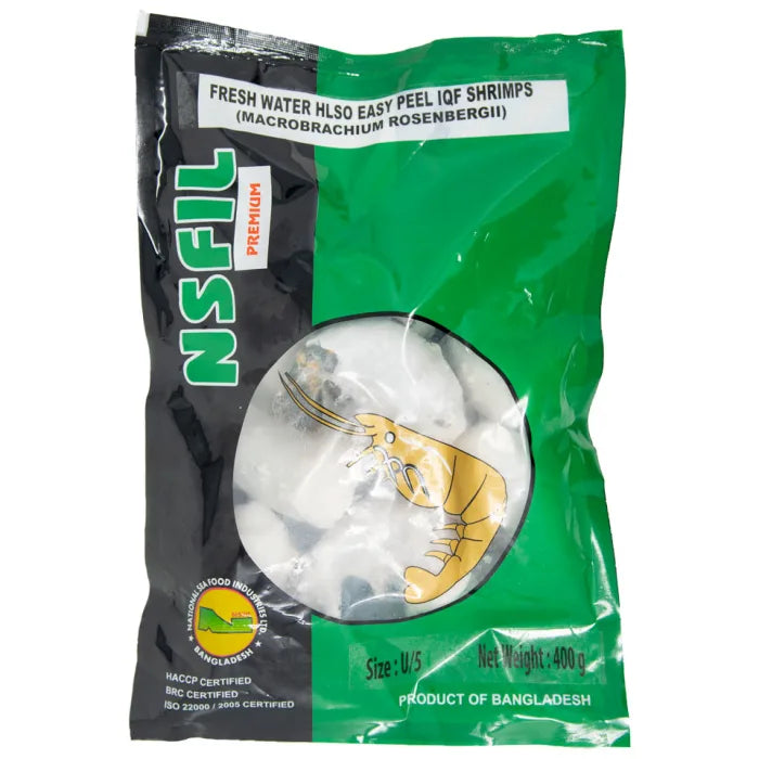 NSFIL Premium EZP, IQF Raw Headless Shell on King Prawns (U5, 400g net)- 1 x 600g Raw Prawns Asetena Pa 