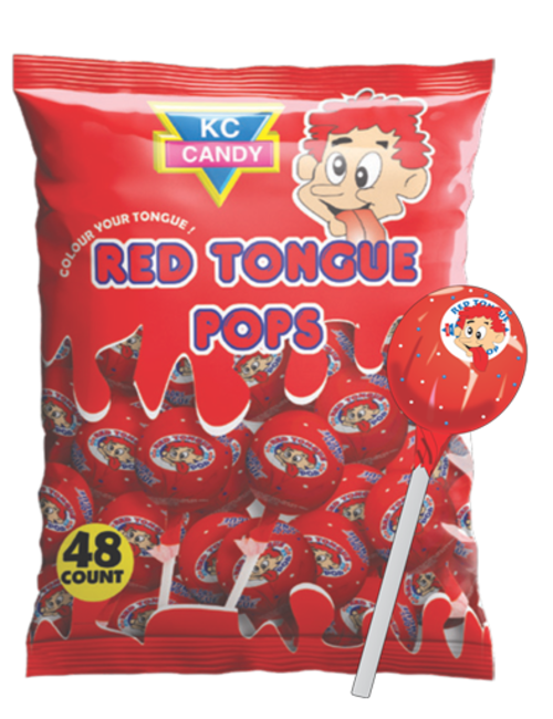MASKC Candy Red Tongue Lollypops 48 Count Box of 16-Fd