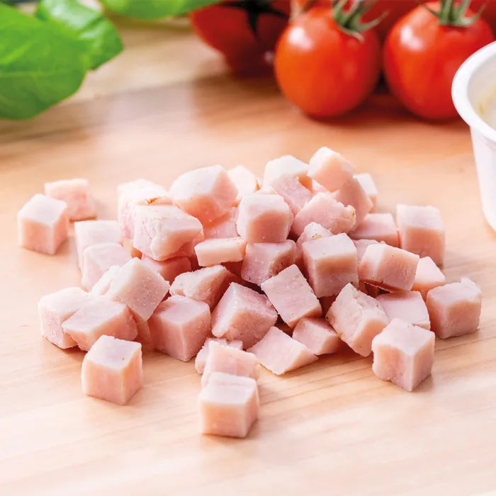 IQF Halal Cooked Plain Chicken Dices (12mm)-1x1kg Pizza Toppings Asetena Pa 